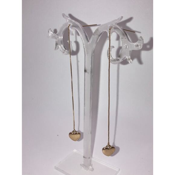 Reversible Rhinestone Puffed Heart Dangle Ear Threads 3.5" Earrings! - Picture 7 of 12